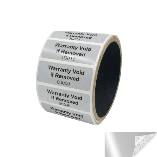 1,000 Silver Matte TamperGuard® Tamper Evident Security Label Seal Sticker Non Residue, Rectangle 2" x 0.75" (51mm x 19mm). Printed: Warranty Void if Removed + Serial Number.