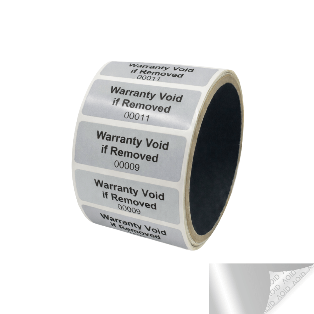 2,000 Silver Matte TamperGuard® Tamper Evident Security Label Seal Sticker Non Residue, Rectangle 2" x 0.75" (51mm x 19mm). Printed: Warranty Void if Removed + Serial Number.