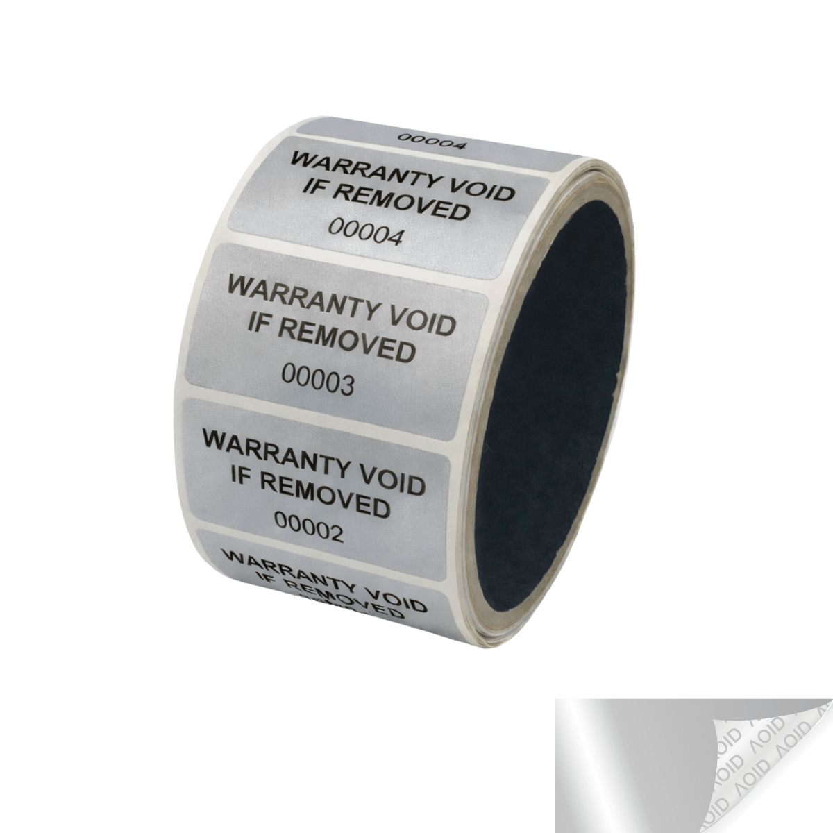 2,000 Tamper Evident Metallic Silver Matte Non Residue Security Labels TamperGuard® Seal Sticker, Rectangle 2" x 1" (51mm x 25mm). Printed: Warranty Void if Removed + Serialized