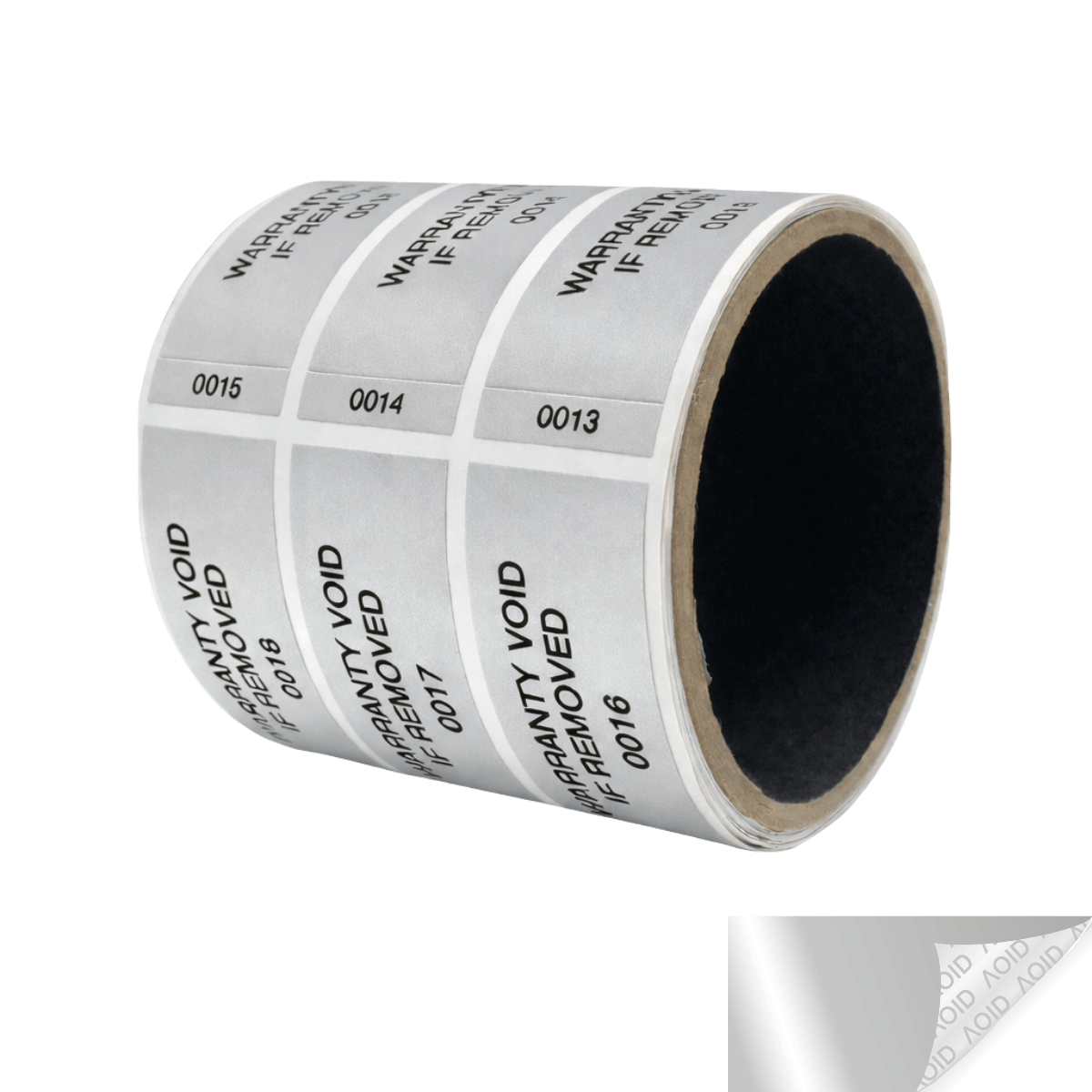 2,000 Tamper-Evident Metallic Silver Matte Non Residue Security Labels TamperGuard® Seal Sticker, Rectangle 2.75" x 1" (70mm x 25mm). Printed: Warranty Void if Removed + Serialized
