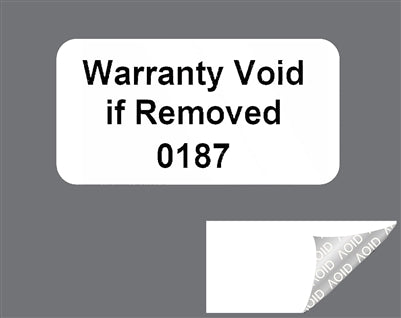 2,000 White TamperGuard® Tamper Evident Security Label Seal Sticker Non Residue, Rectangle 1"x 0.5" (25mm x 13mm). Printed: Warranty Void if Removed + Serial Number.
