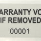 5,000 Tamper Evident White Non Residue Security Labels TamperGuard® Seal Sticker, Rectangle 1.5" x 0.6" (38mm x 15mm). Printed: Warranty Void if Removed + Serialized