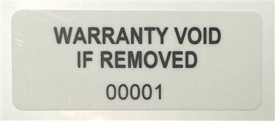 5,000 Tamper Evident White Non Residue Security Labels TamperGuard® Seal Sticker, Rectangle 1.5" x 0.6" (38mm x 15mm). Printed: Warranty Void if Removed + Serialized