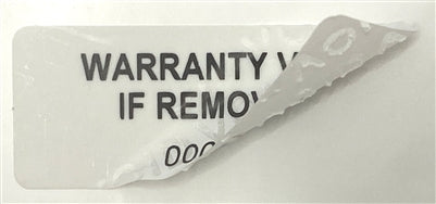 5,000 Tamper Evident White Non Residue Security Labels TamperGuard® Seal Sticker, Rectangle 1.5" x 0.6" (38mm x 15mm). Printed: Warranty Void if Removed + Serialized