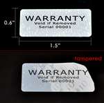 5,000 Tamper Evident White Non Residue Security Labels TamperGuard® Seal Sticker, Rectangle 1.5" x 0.6" (38mm x 15mm). Printed: Warranty Void if Removed + Serialized