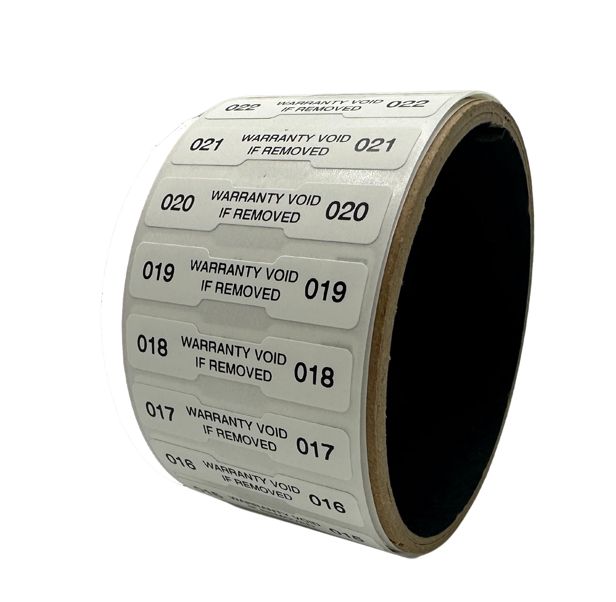 5,000 Tamper Evident White Non Residue Security Labels TamperGuard® Seal Sticker, Dogbone 1.75" x 0.375" (44mm x 9mm). Printed: Warranty Void if Removed + Serialized