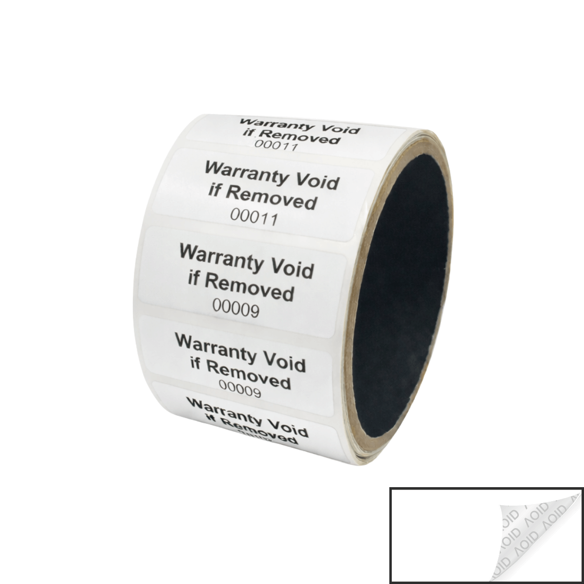 10,000 White TamperGuard® Tamper Evident Security Label Seal Sticker Non Residue, Rectangle 2" x 0.75" (51mm x 19mm). Printed: Warranty Void if Removed + Serial Number.
