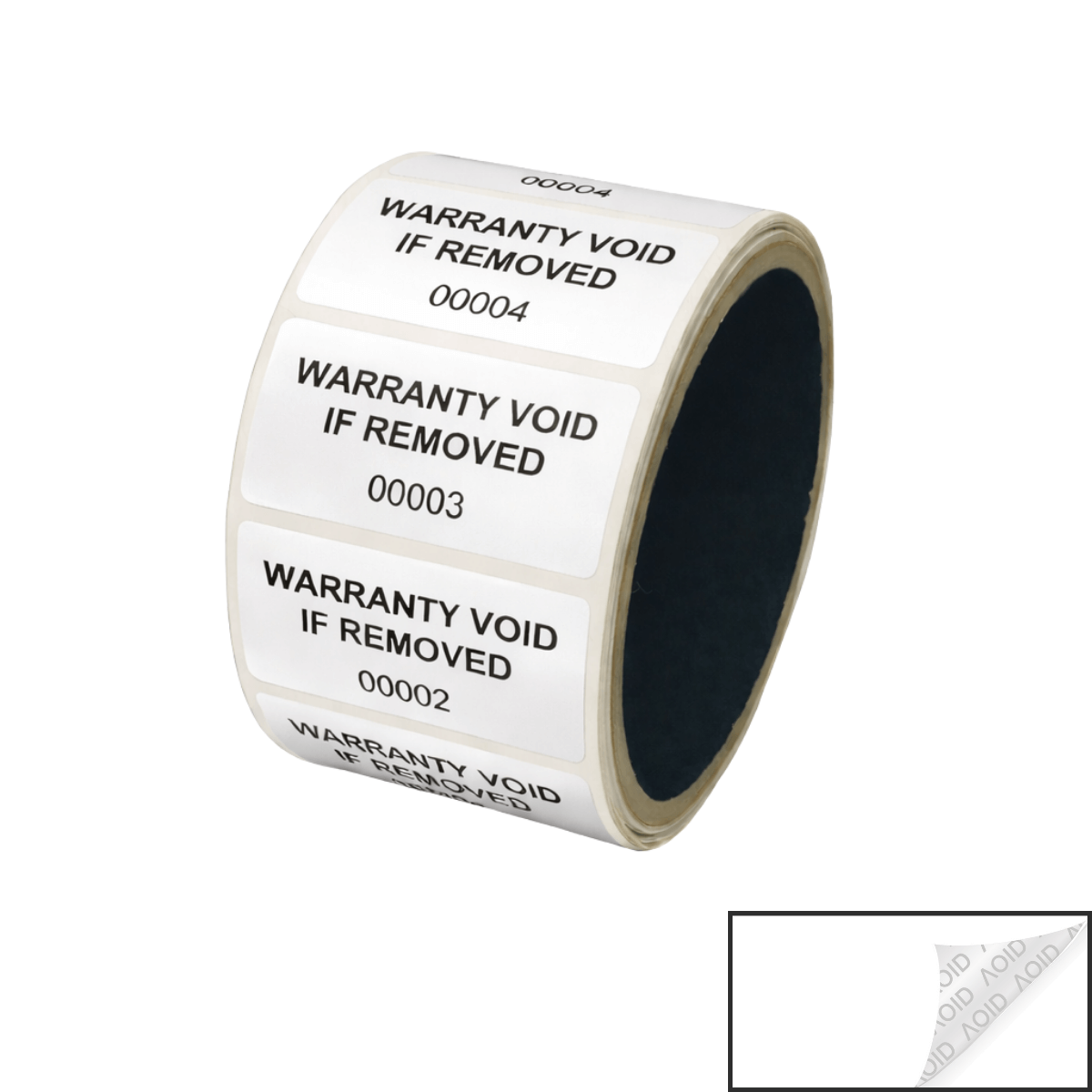 1,000 Tamper Evident White Non Residue Security Labels TamperGuard® Seal Sticker, Rectangle 2" x 1" (51mm x 25mm). Printed: Warranty Void if Removed + Serialized