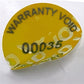 10,000 Tamper-Evident Yellow Non Residue Security Labels TamperGuard® Seal Sticker, Round/ Circle 0.75" diameter (19mm). Printed: Warranty Void if Removed + Serialized