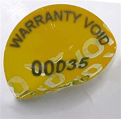 10,000 Tamper-Evident Yellow Non Residue Security Labels TamperGuard® Seal Sticker, Round/ Circle 0.75" diameter (19mm). Printed: Warranty Void if Removed + Serialized