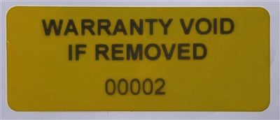 250 Tamper-Evident Yellow Non Residue Security Labels TamperGuard® Seal Sticker, Rectangle 1.5" x 0.6" (38mm x 15mm). Printed: Warranty Void if Removed + Serialized