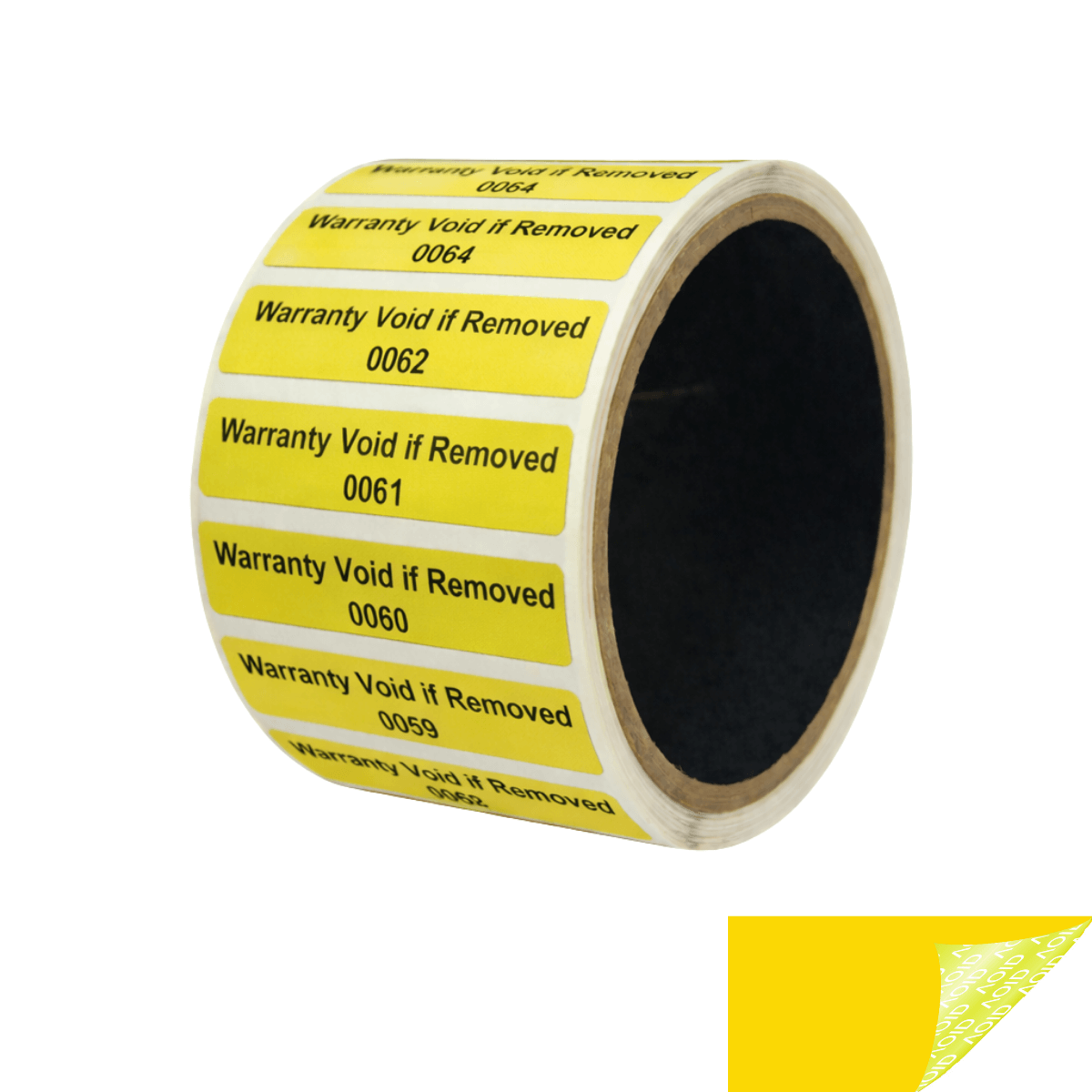 1,000 Tamper Evident Yellow Non Residue Security Labels TamperGuard® Seal Sticker, Rectangle 2" x .5" (51mm x 13mm). Printed: Warranty Void if Removed + Serialized