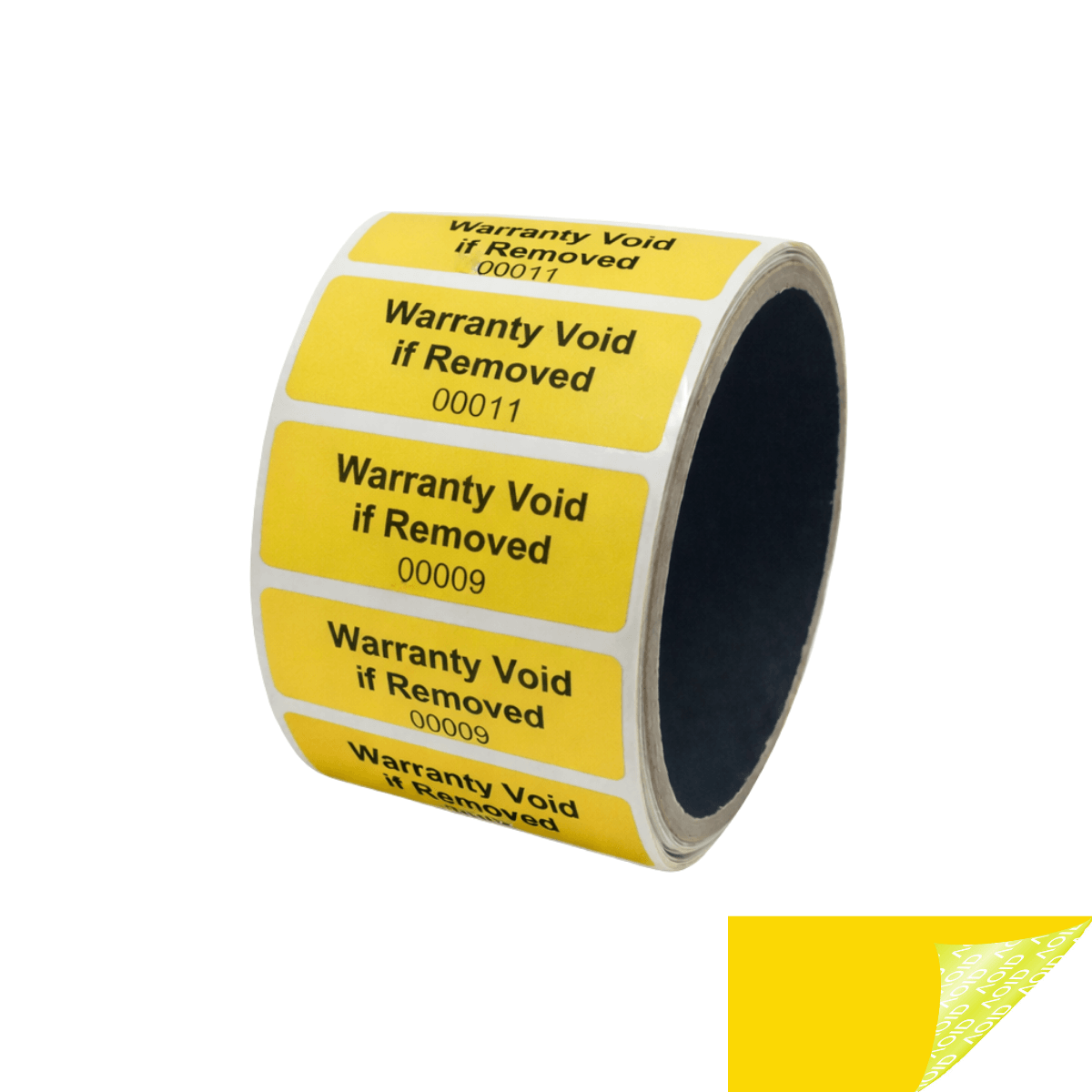 1,000 Yellow TamperGuard® Tamper Evident Security Label Seal Sticker Non Residue, Rectangle 2" x 0.75" (51mm x 19mm). Printed: Warranty Void if Removed + Serial Number.