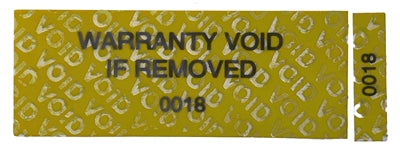 500 Tamper-Evident Yellow Non Residue Security Labels TamperGuard® Seal Sticker, Rectangle 2.75" x 1" (70mm x 25mm). Printed: Warranty Void if Removed + Serialized