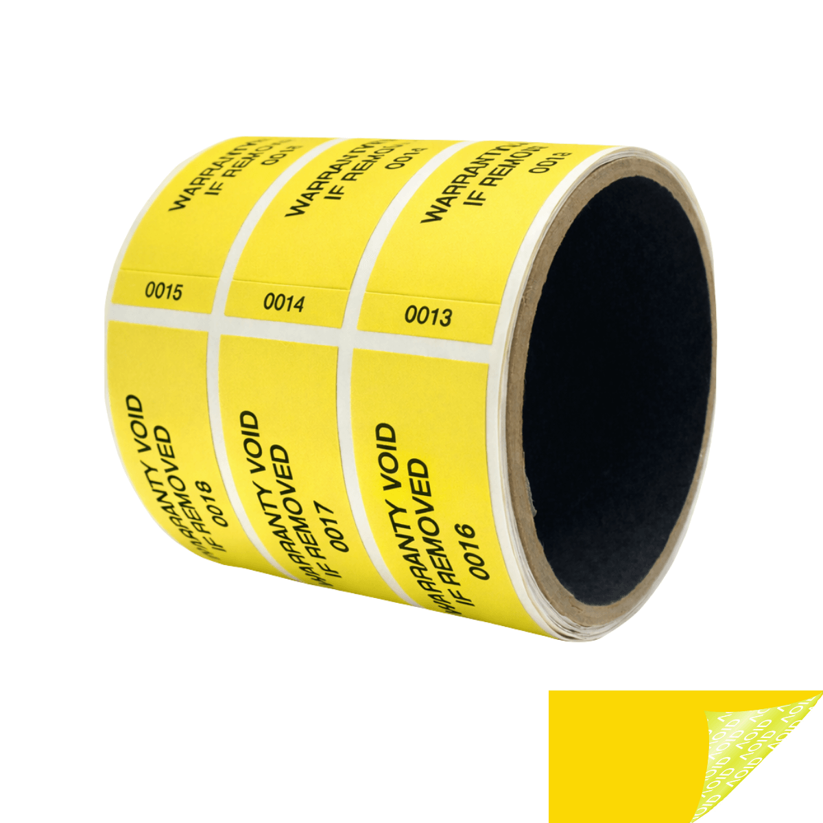 500 Tamper-Evident Yellow Non Residue Security Labels TamperGuard® Seal Sticker, Rectangle 2.75" x 1" (70mm x 25mm). Printed: Warranty Void if Removed + Serialized