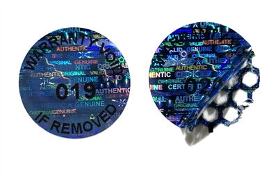 500 Blue Tamper Evident Holographic Security Round Label Seal Sticker TamperMax®, Circle 0.5" diameter (13mm). Printed: Warranty Void if Removed + Serialization