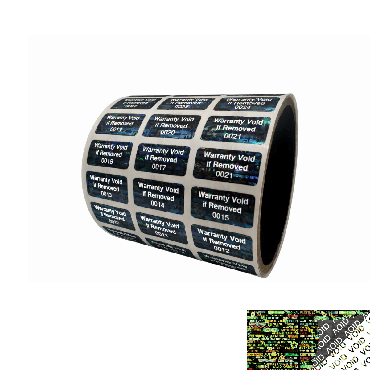 10,000 Tamper Evident Holographic Bright Black Security Label Seal Sticker TamperMax, Rectangle 1" x 0.5" (25mm x 13mm). Printed: Warranty Void if Removed.