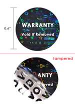 250 Black Tamper Evident Holographic Security Round Label Seal Sticker TamperMax®, Circle 0.625" diameter (16mm). Printed: Warranty Void if Removed + Serialization