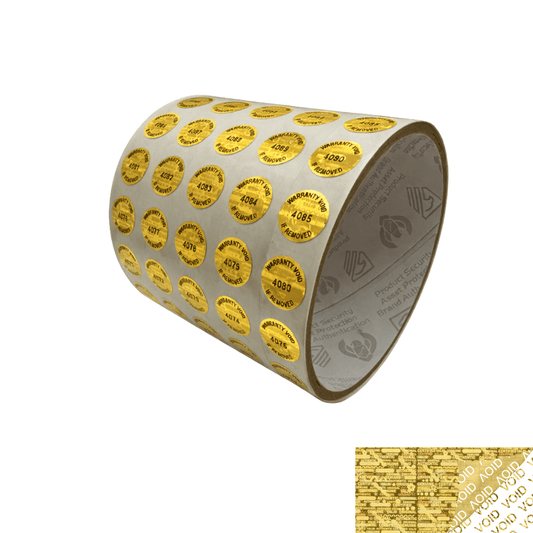 250 Tamper Evident Holographic Bright Gold Security Label Seal Sticker TamperMax, Round/ Circle 0.5" diameter (13mm). Printed: Warranty Void if Removed.