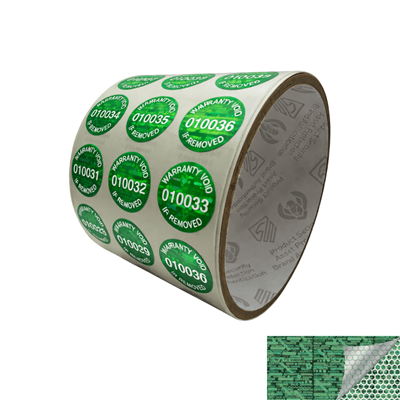 1,000 Green Tamper Evident Holographic Security Label Seal Sticker TamperMax®, Round/ Circle 0.75" diameter (19mm). Printed: Warranty Void if Removed + Serialization