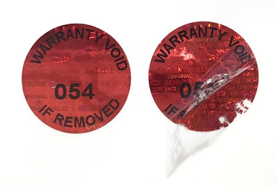 500 Red Tamper Evident Holographic Security Label Seal Sticker TamperMax®, Round/ Circle 0.625" diameter (16mm). Printed: Warranty Void if Removed + Serialization