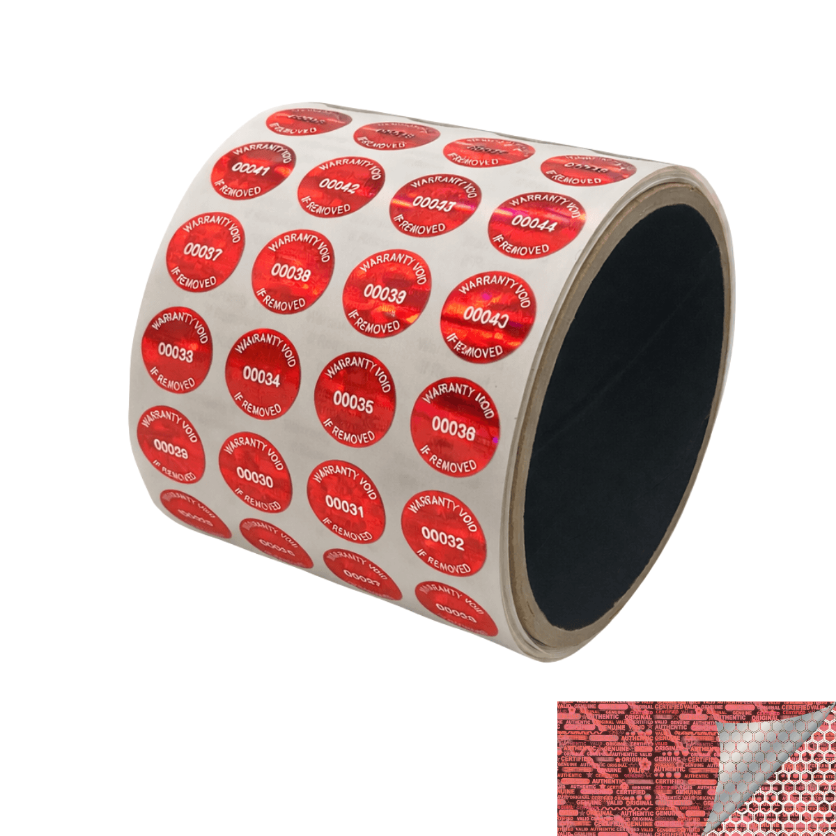 2,000 Red Tamper Evident Holographic Security Label Seal Sticker TamperMax®, Round/ Circle 0.625" diameter (16mm). Printed: Warranty Void if Removed + Serialization