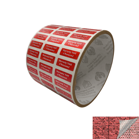 250 Red Tamper Evident Holographic Security Label Seal Sticker TamperMax®, Rectangle 0.75" x 0.25" (19mm x 6mm). Printed: Warranty Void if Removed.