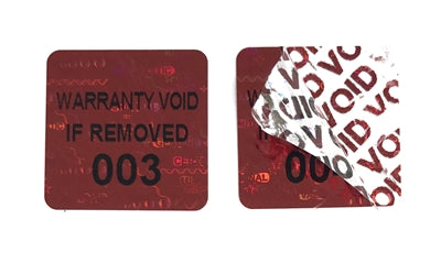 2,000 Red Tamper Evident Holographic Security Label Seal Sticker TamperMax®, Rectangle .75" x 0.6" (19mm x 15mm). Printed: Warranty Void if Removed + Serialization