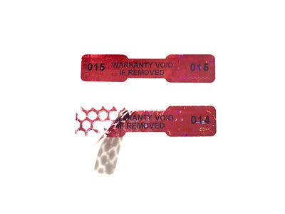 1,000 Red Tamper Evident Holographic Security Label Seal Sticker, Dogbone 1.75" x 0.375" (44mm x 9mm). Printed: Warranty Void if Removed + Serialization