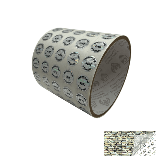 250 Silver Tamper Evident Holographic Security Label Seal Sticker TamperMax®, Circle 0.5" diameter (13mm). Printed: Warranty Void if Removed + Serialization
