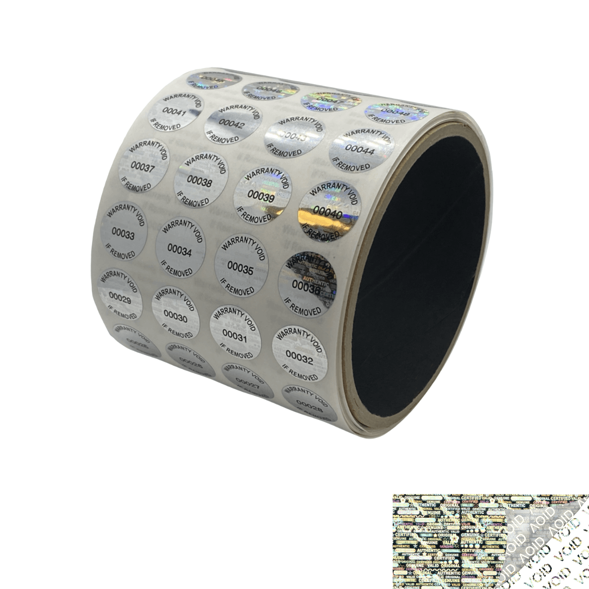 5,000 Silver Tamper Evident Holographic Silver Bright Security Label Seal Sticker TamperMax®, Circle 0.625" diameter (16mm). Printed: Warranty Void if Removed + Serialization
