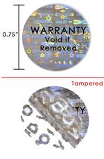 10,000 Silver Tamper Evident Holographic Silver Bright Security Label Seal Sticker TamperMax®, Circle 0.75" diameter (19mm). Printed: Warranty Void if Removed + Serialization