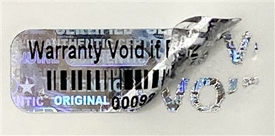 1,000 Silver Tamper Evident Holographic Silver Bright Security Label Seal Sticker TamperMax®, Rectangle 0.75" x 0.25" (19mm x 6mm). Printed: Warranty Void if Removed + Serialization.