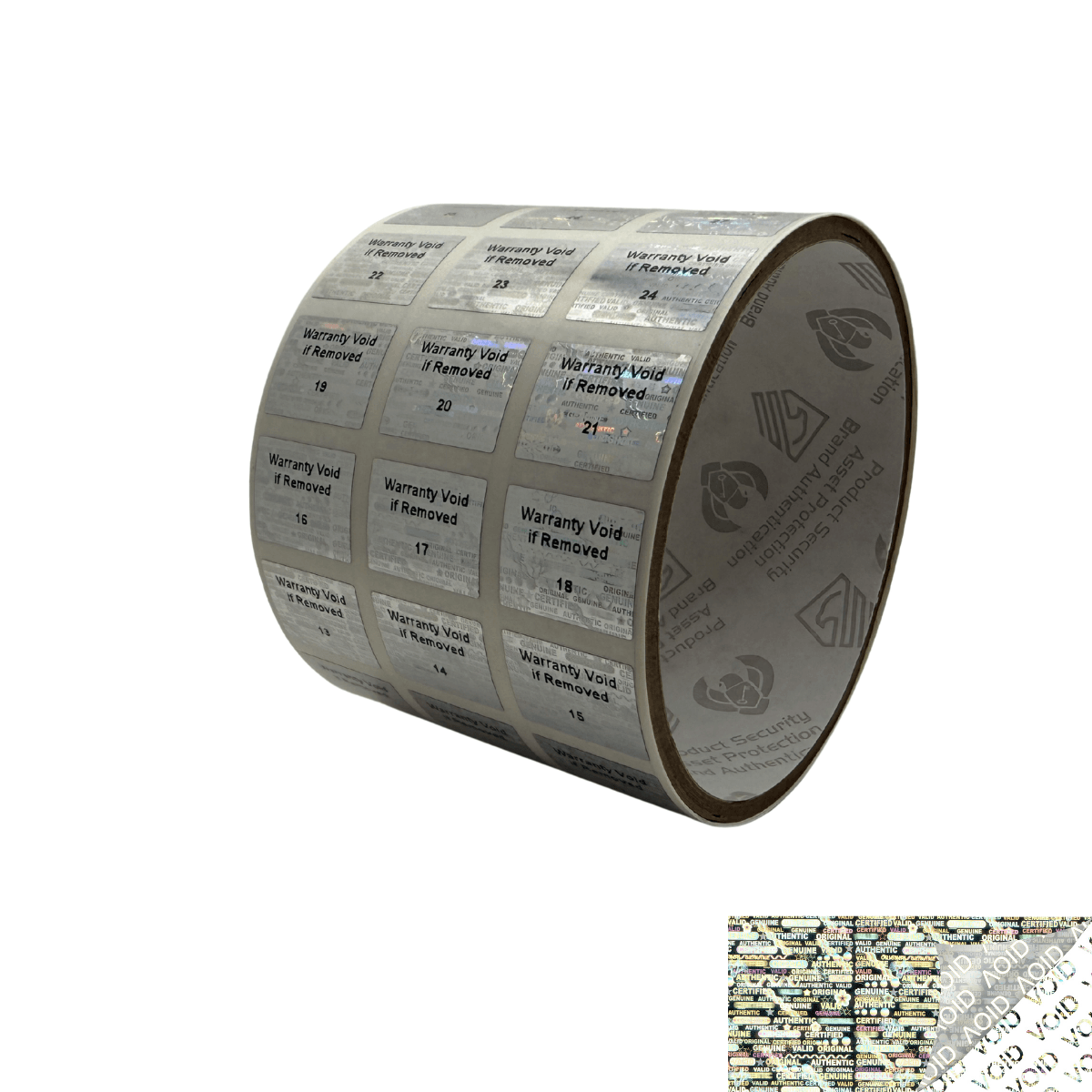 1,000 Silver Tamper Evident Holographic Silver Bright Security Label Seal Sticker TamperMax®, Rectangle .75" x 0.6" (19mm x 15mm). Printed: Warranty Void if Removed + Serialization