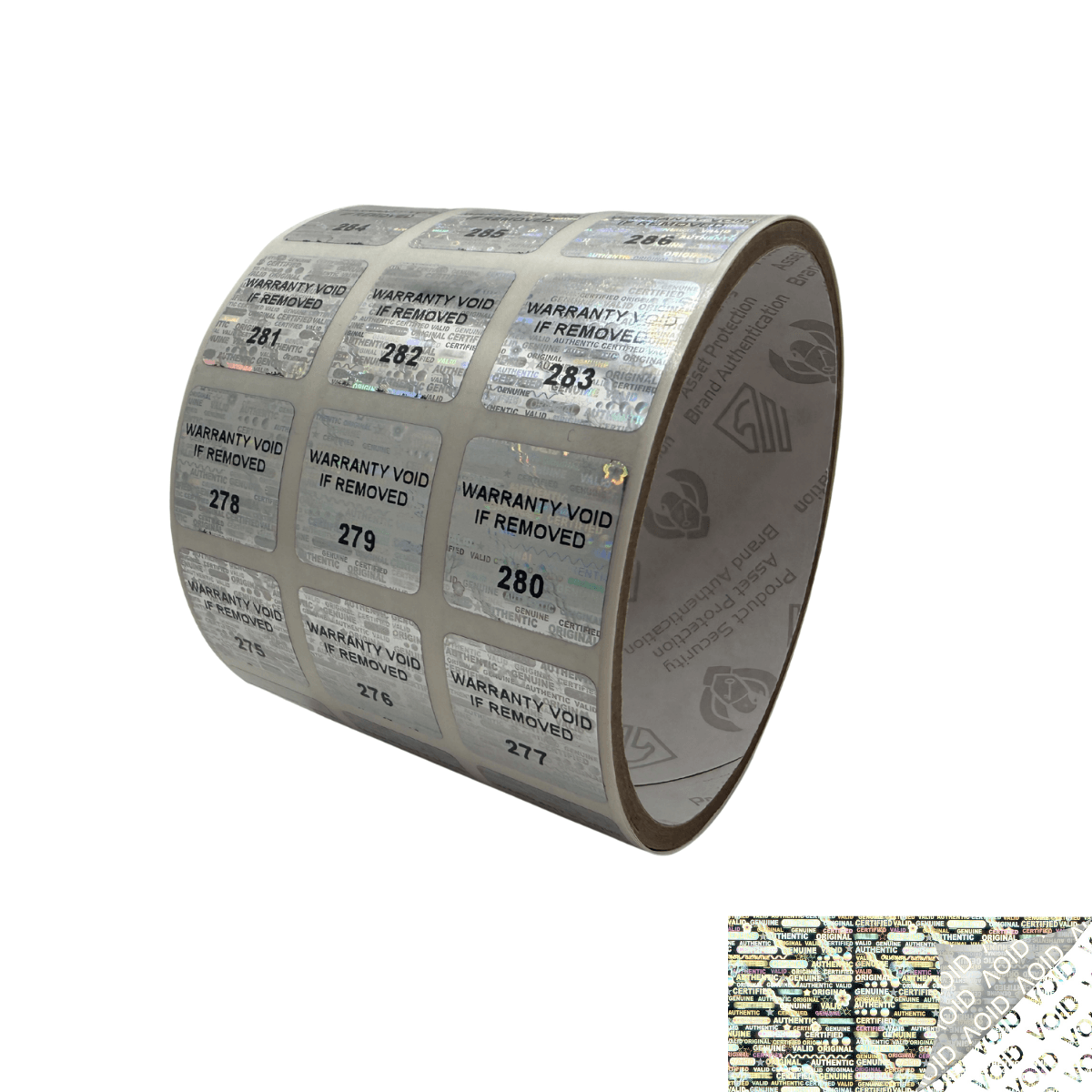 1,000 Silver Tamper Evident Holographic Security Label Seal Sticker TamperMax®, Square 0.75" (19mm). Printed: Warranty Void if Removed + Serialization