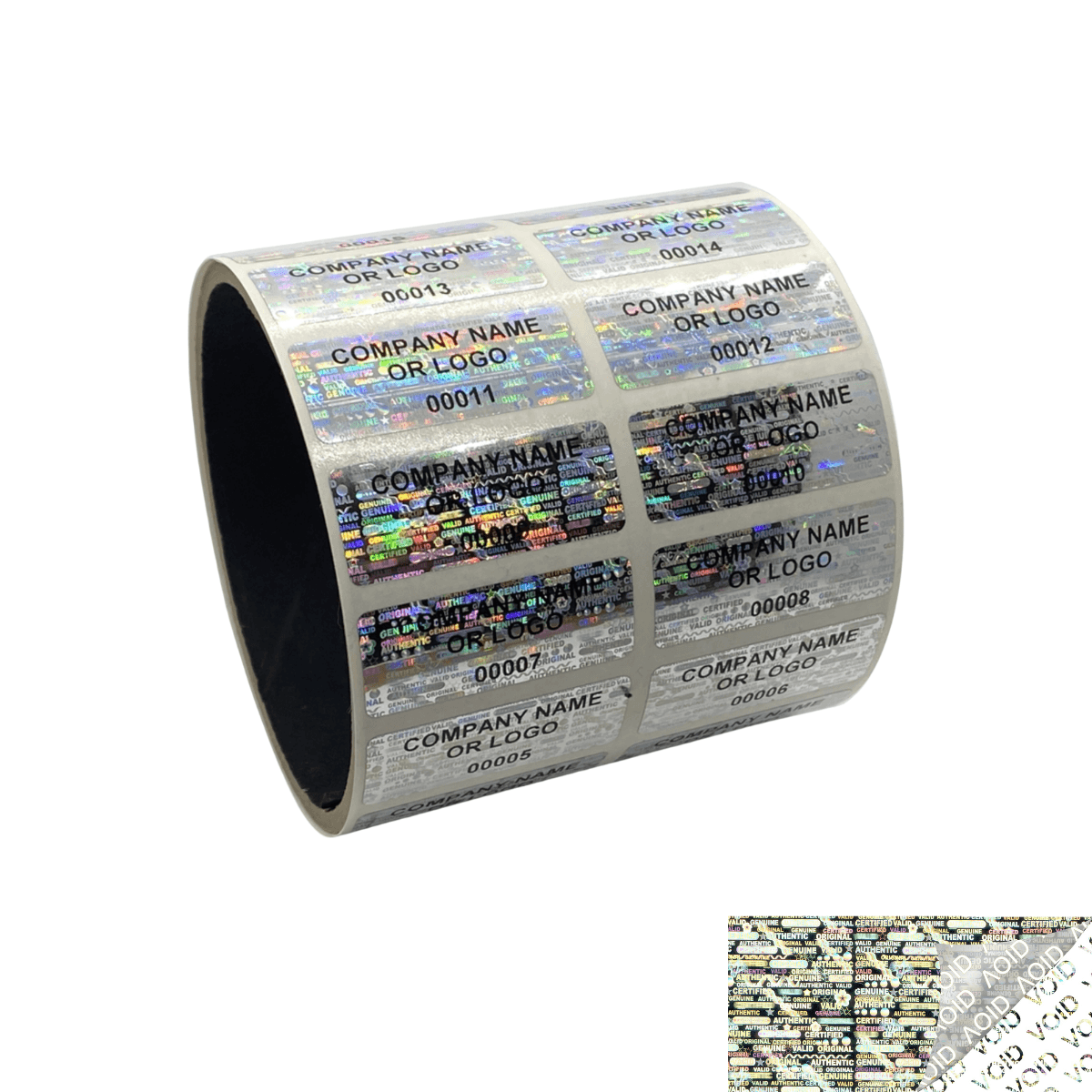 1,000 Silver Tamper Evident Holographic Silver Bright Security Label Seal Sticker TamperMax®, Rectangle 1.5" x 0.6" (38mm x 15mm). Printed: Warranty Void if Removed + Serialization