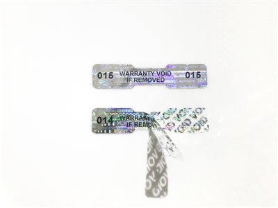 1,000 Silver Tamper Evident Holographic Security Label Seal Sticker, Dogbone 1.75" x 0.375" (44mm x 9mm). Printed: Warranty Void if Removed + Serialization