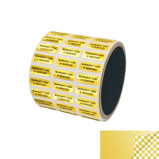 5,000 TamperVoidPro® Gold Tamper Evident Security Labels Seal Sticker, Rectangle 0.75" x 0.25" (19mm x 6mm). Printed: Warranty Void if Removed.