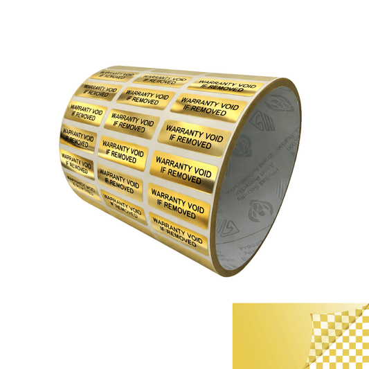 1,000 TamperVoidPro® Gold Tamper Evident Security Labels Seal Sticker, Rectangle 1" x 0.375" (25mm x 9mm). Printed: Warranty Void if Removed.