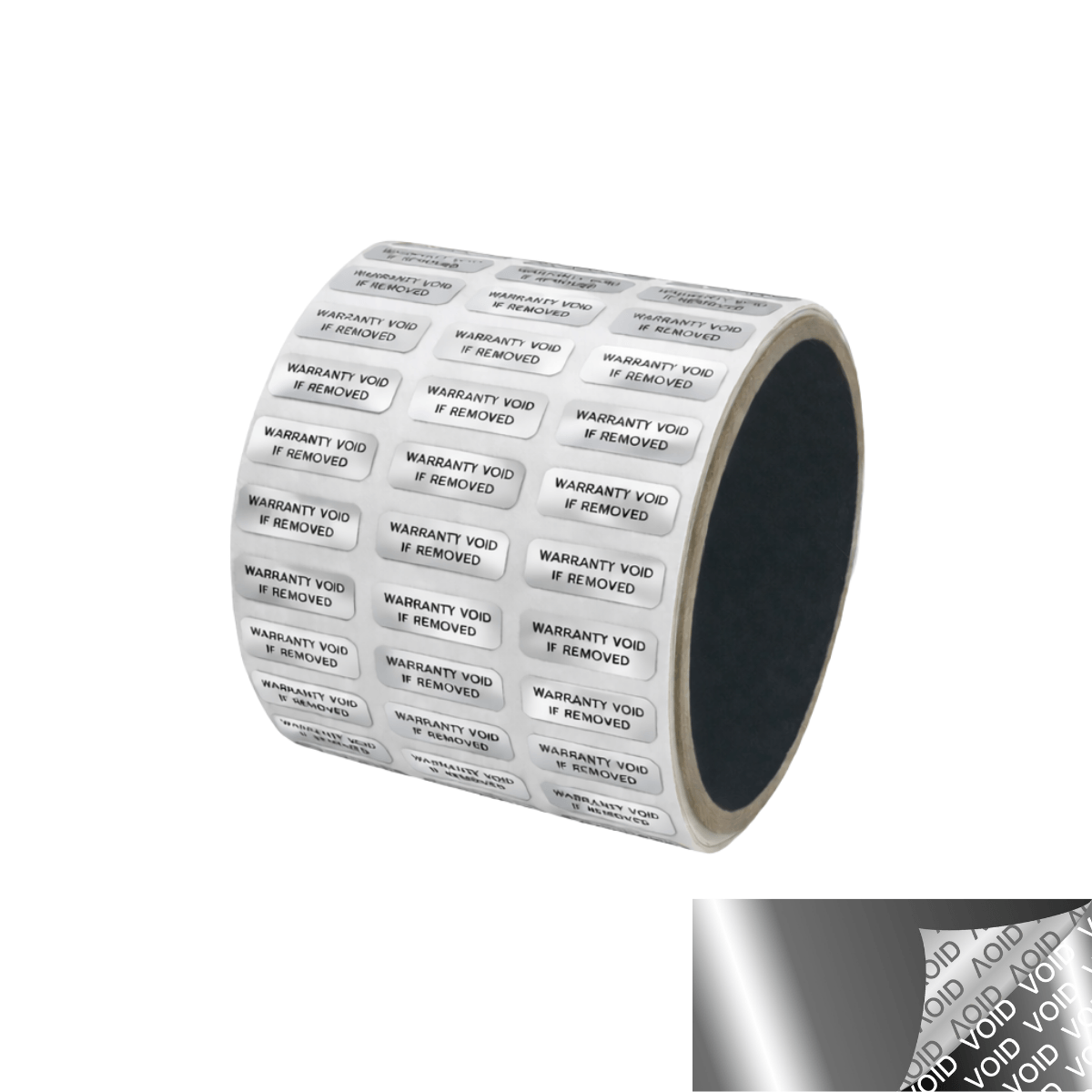 10,000 TamperVoidPro® Metallic Silver/ Chrome Tamper Evident Security Labels Seal Sticker, Rectangle 0.75" x 0.25" (19mm x 6mm). Printed: Warranty Void if Label Removed.