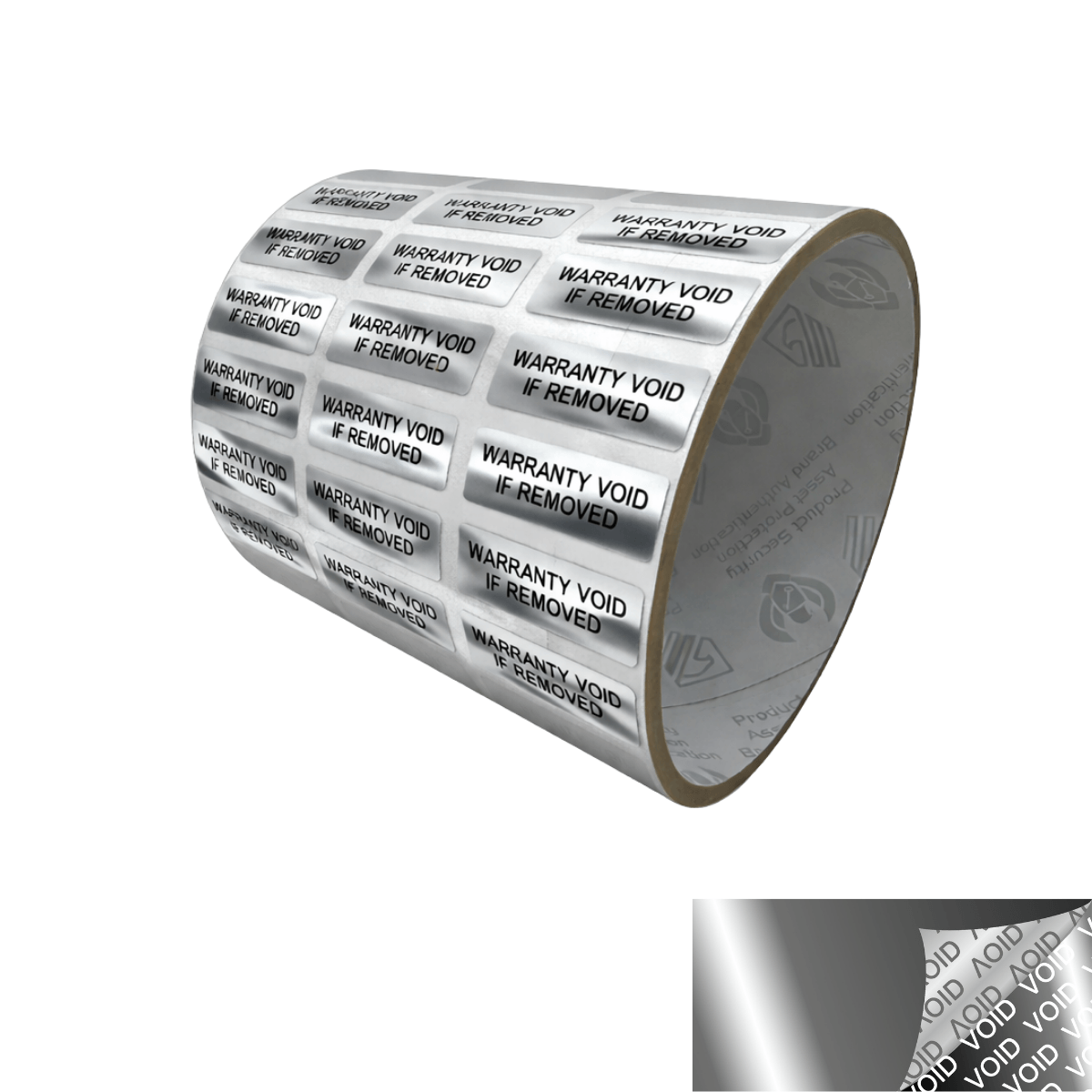 5,000 TamperVoidPro¬Æ Metallic Silver/ Chrome Tamper Evident Security Labels Seal Sticker, Rectangle 1" x 0.375" (25mm x 9mm). Printed: Warranty Void if Removed.