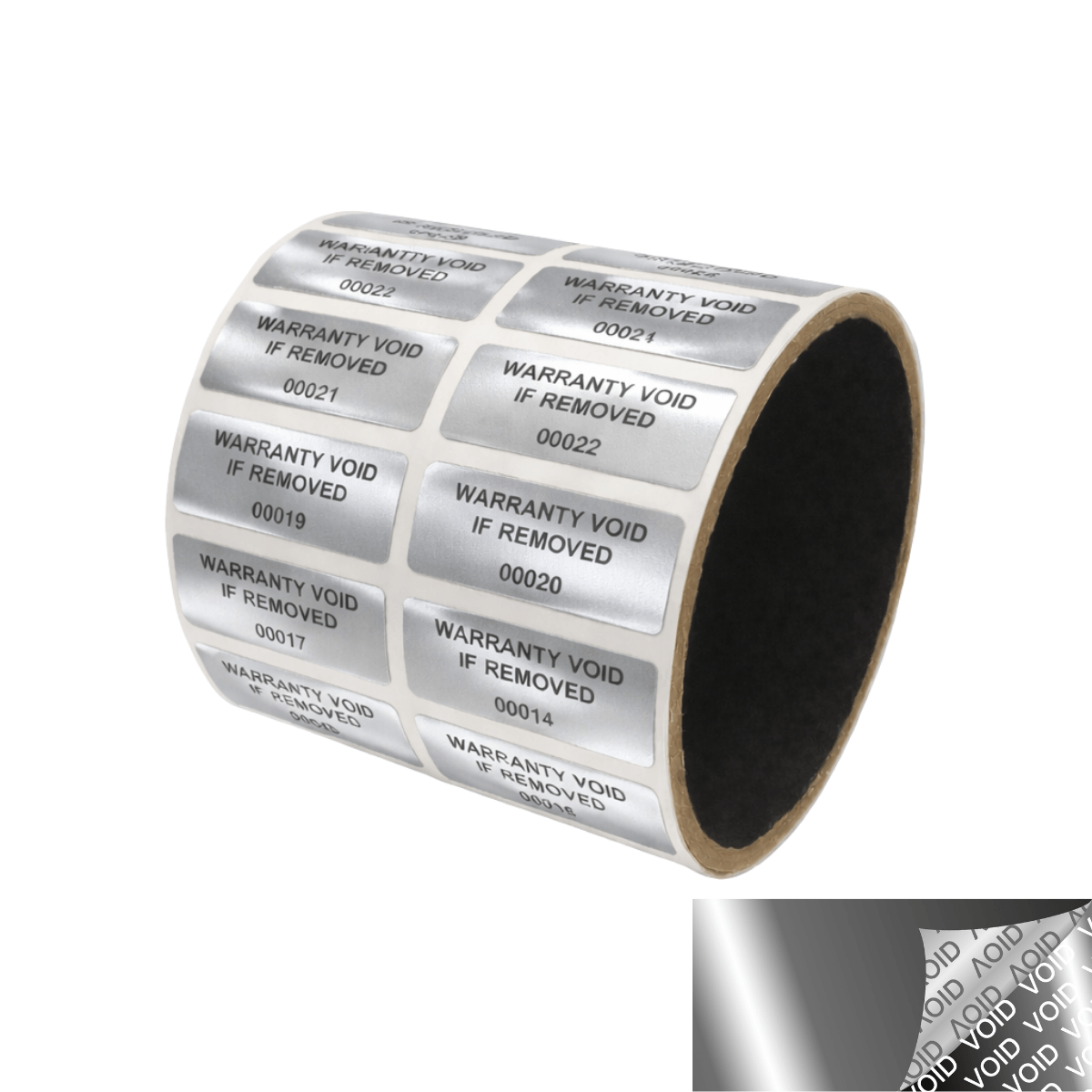 10,000 TamperVoidPro¬Æ Metallic Silver/ Chrome Tamper Evident Security Labels Seal Sticker, Rectangle 1.5" x 0.6" (38mm x 15mm). Printed: Warranty Void if Label Removed.