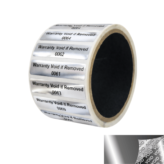 2,000 TamperVoidPro® Tamper Evident Security Labels Seal Sticker, Rectangle 2" x 0.5" (51mm x 13mm). Printed: Warranty Void if Removed + Serialization.