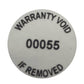 500 Silver Matte TamperVoidPro Metallic Tamper Evident Security Labels Seal Sticker, Round/ Circle 0.75" diameter (19mm). Printed: Warranty Void if Label Removed + Serial Number.