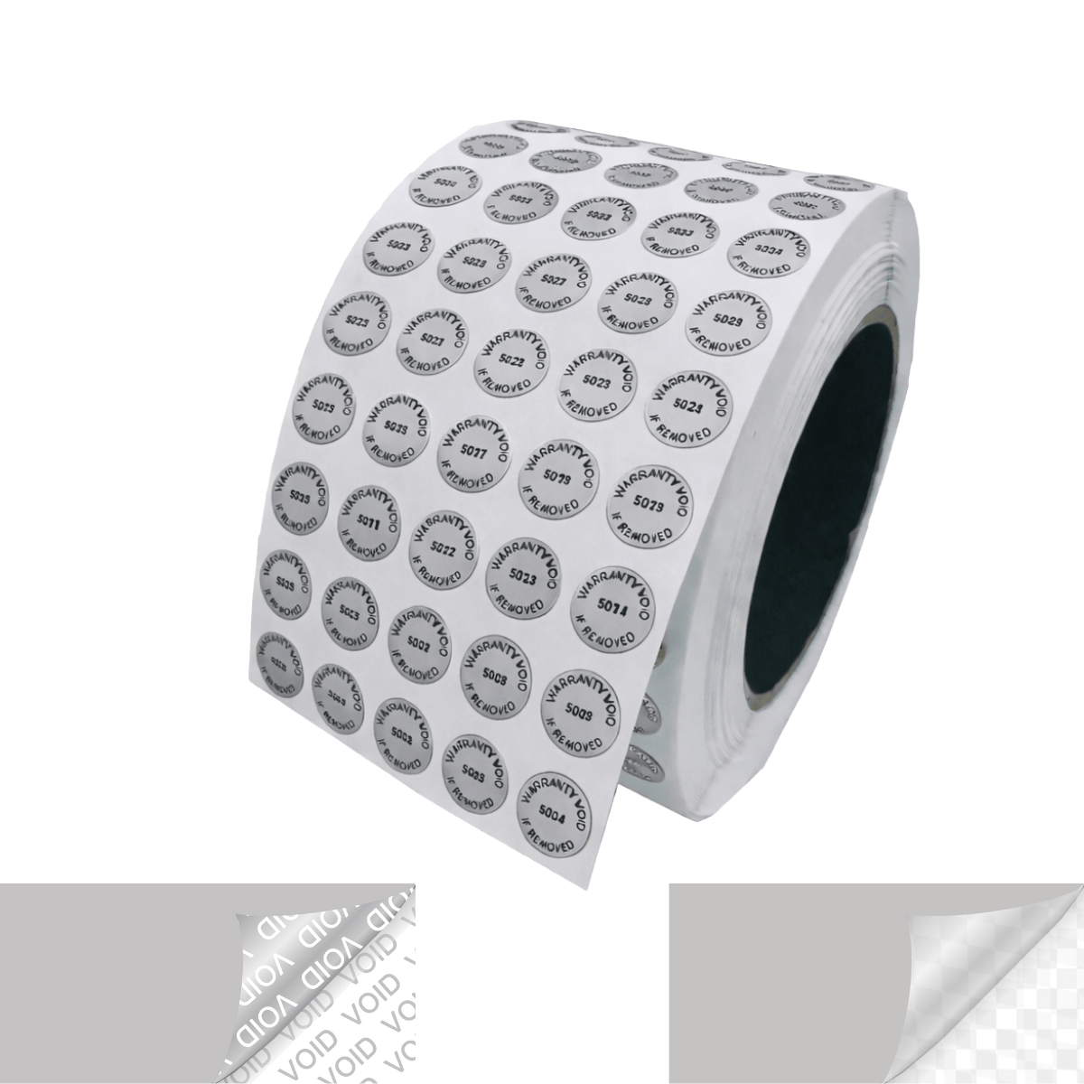 1,000 TamperVoidPro® Metallic Silver Matte Tamper Evident Security Labels Seal Sticker, Round/ Circle 0.5" diameter (13mm). Printed: Warranty Void if Removed + Serialization