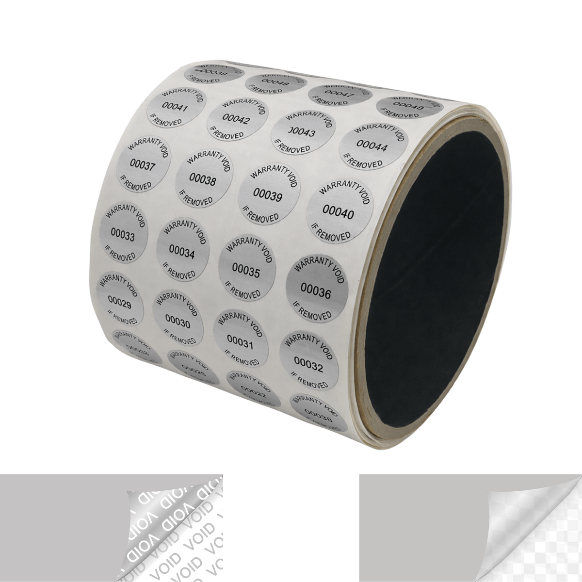 250 TamperVoidPro® Metallic Silver Matte Tamper Evident Security Labels Seal Sticker, Round/ Circle 0.625" diameter (16mm). Printed: Warranty Void if Removed + Serialization