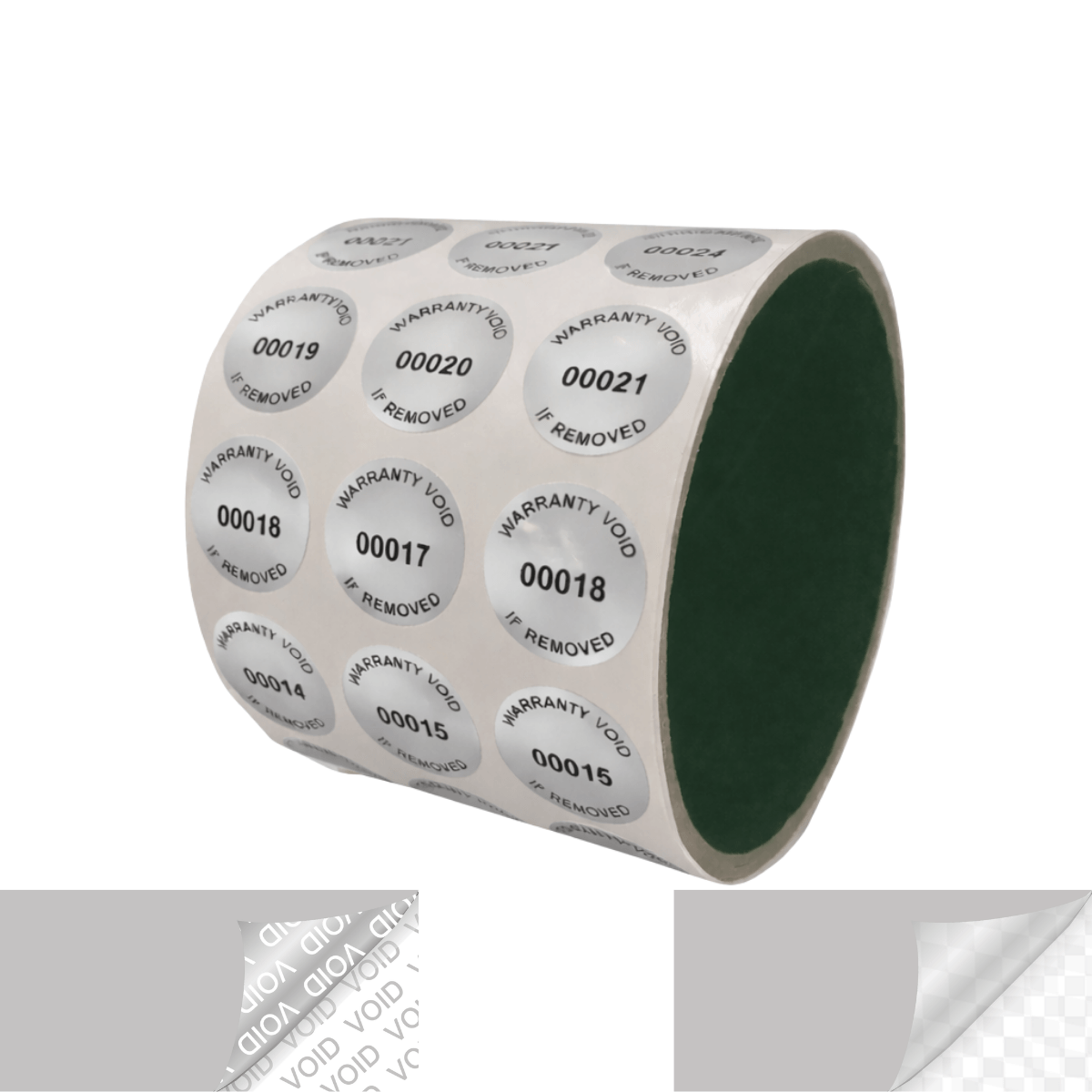 1,000 TamperVoidPro® Metallic Silver Matte Tamper Evident Security Labels Seal Sticker, Round/ Circle 0.75" diameter (19mm). Printed: Warranty Void if Label Removed + Serial Number.