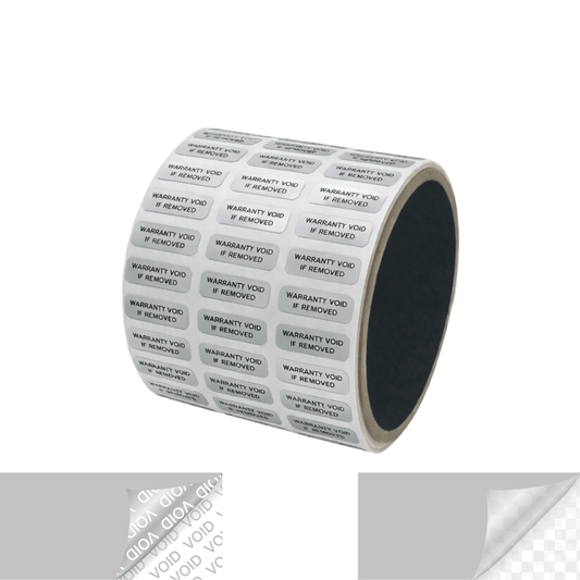 5,000 Silver Matte TamperVoidPro Metallic Tamper Evident Security Labels Seal Sticker, Rectangle 0.75" x 0.25" (19mm x 6mm). Printed: Warranty Void if Removed + Serial Number.