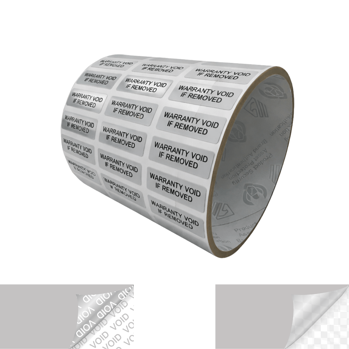250 TamperVoidPro® Metallic Silver Matte Tamper Evident Security Labels Seal Sticker, Rectangle 1" x 0.375" (25mm x 9mm). Printed: Warranty Void if Removed.