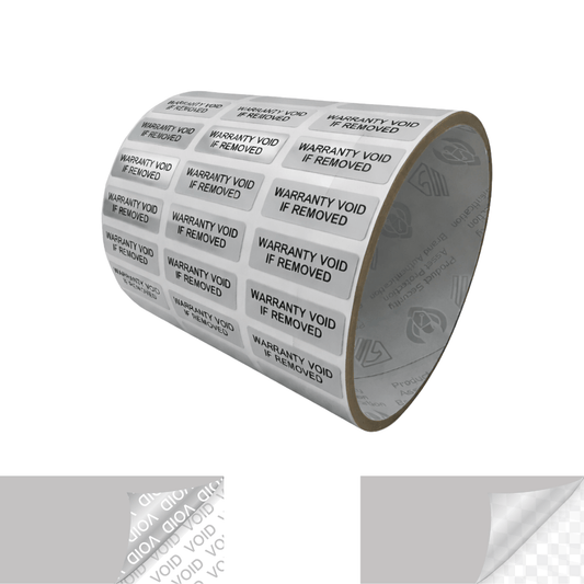 250 TamperVoidPro® Metallic Silver Matte Tamper Evident Security Labels Seal Sticker, Rectangle 1" x 0.375" (25mm x 9mm). Printed: Warranty Void if Removed.